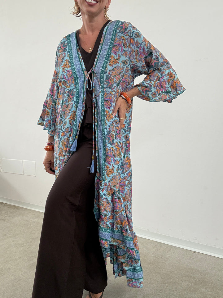 KIMONO BALZA CELESTE/ARANCIONE
