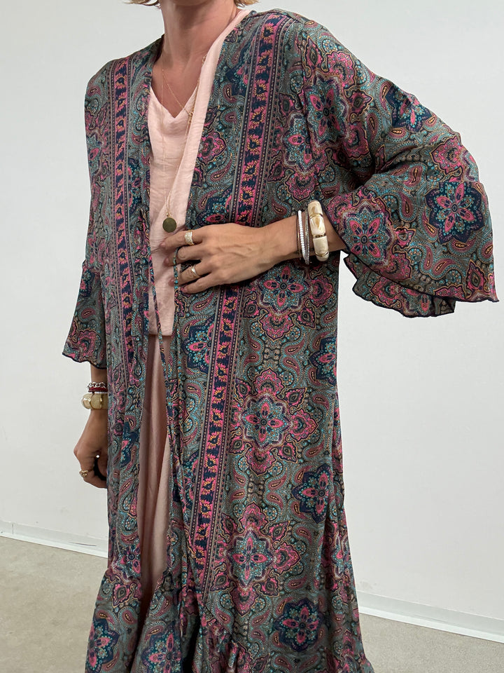 KIMONO BALZA AZZURRO/FUCSIA