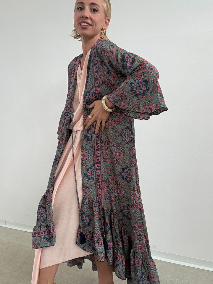 KIMONO BALZA AZZURRO/FUCSIA