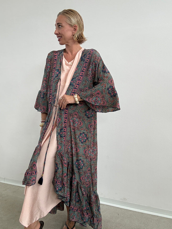 KIMONO BALZA AZZURRO/FUCSIA