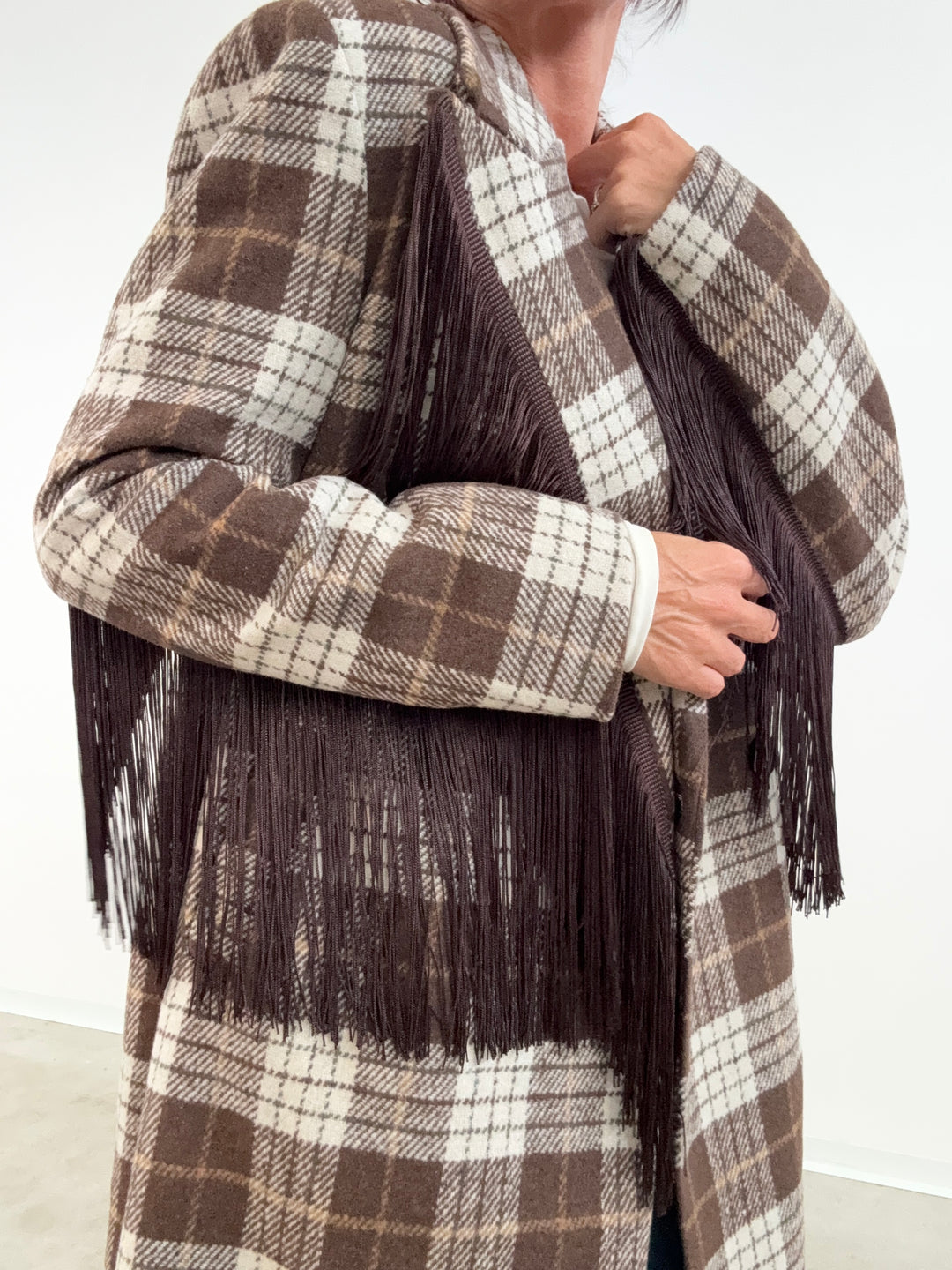 CAPPOTTO FRANGE CHECK MARRONE