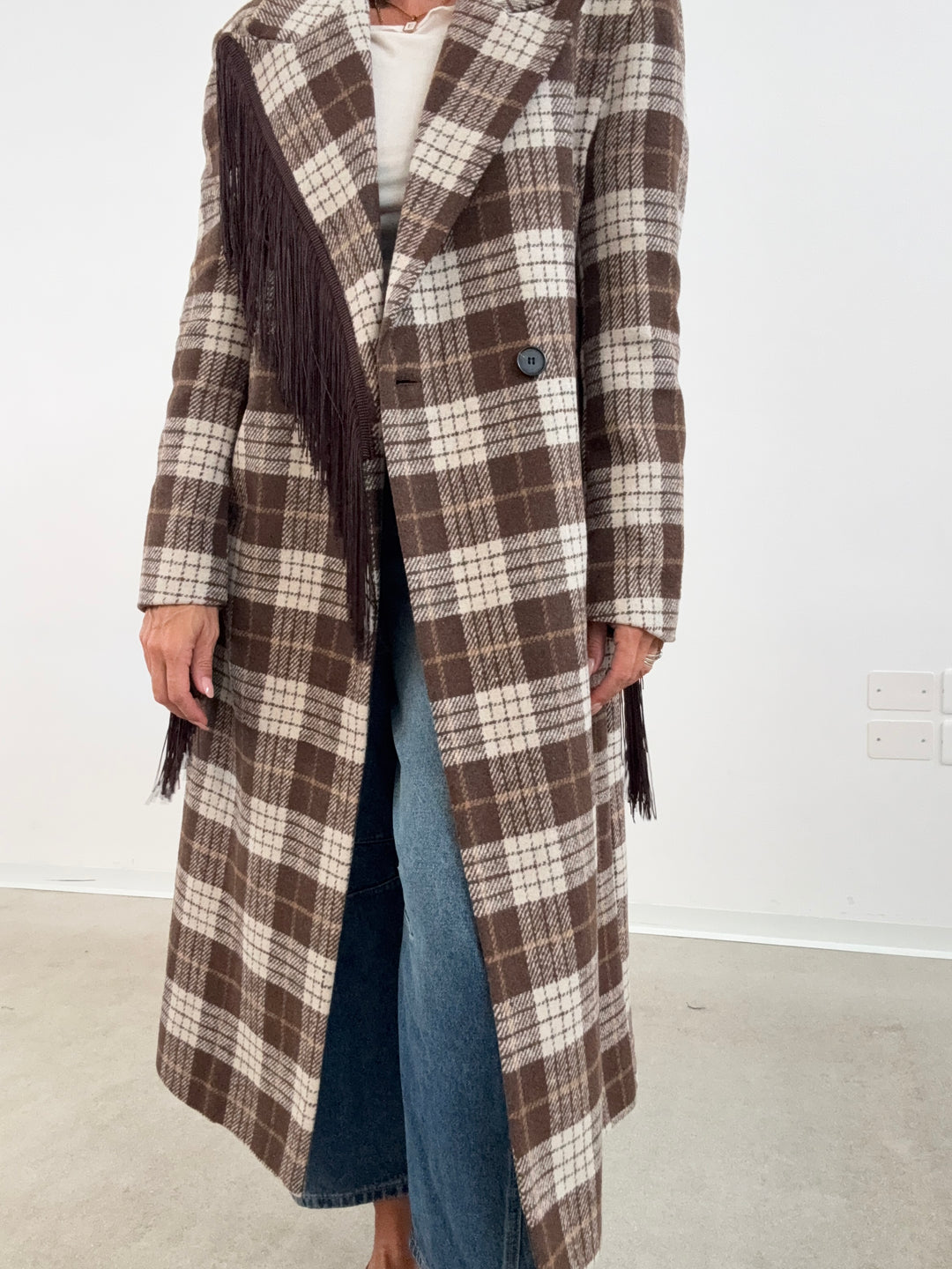 CAPPOTTO FRANGE CHECK MARRONE