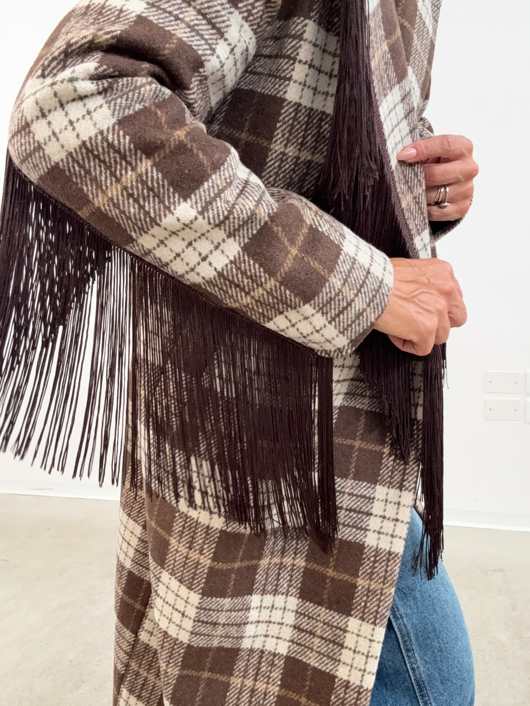 CAPPOTTO FRANGE CHECK MARRONE