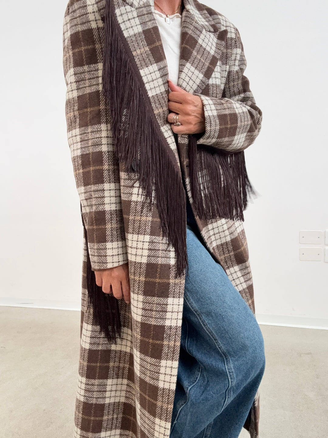 CAPPOTTO FRANGE CHECK MARRONE