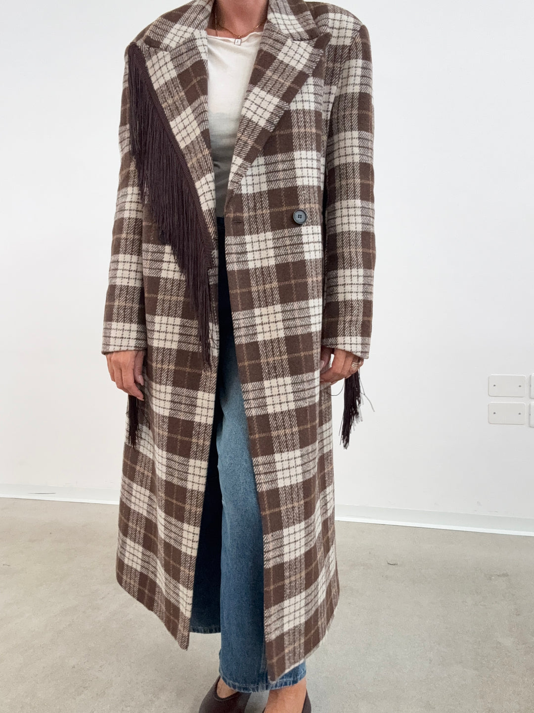 CAPPOTTO FRANGE CHECK MARRONE