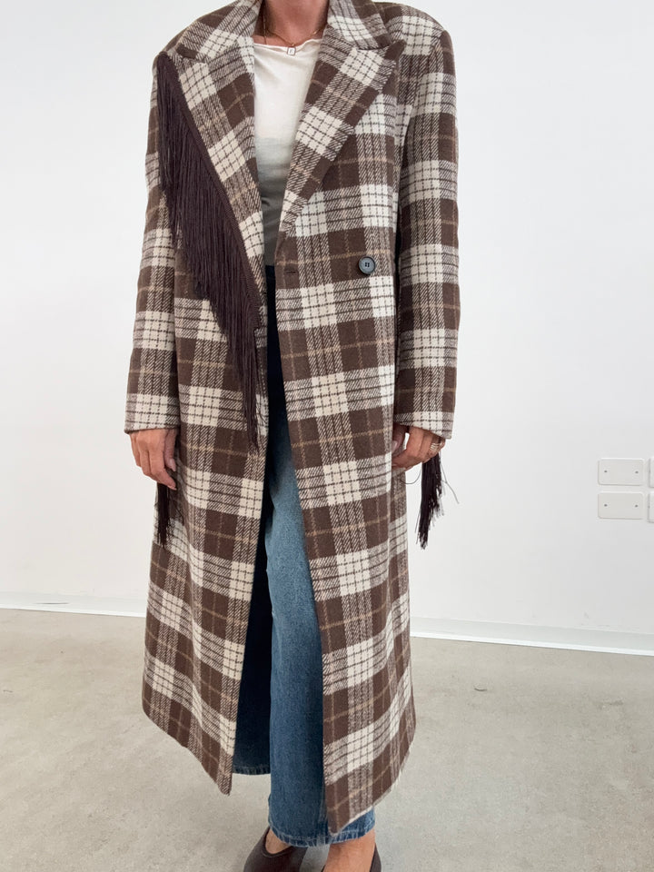 CAPPOTTO FRANGE CHECK MARRONE
