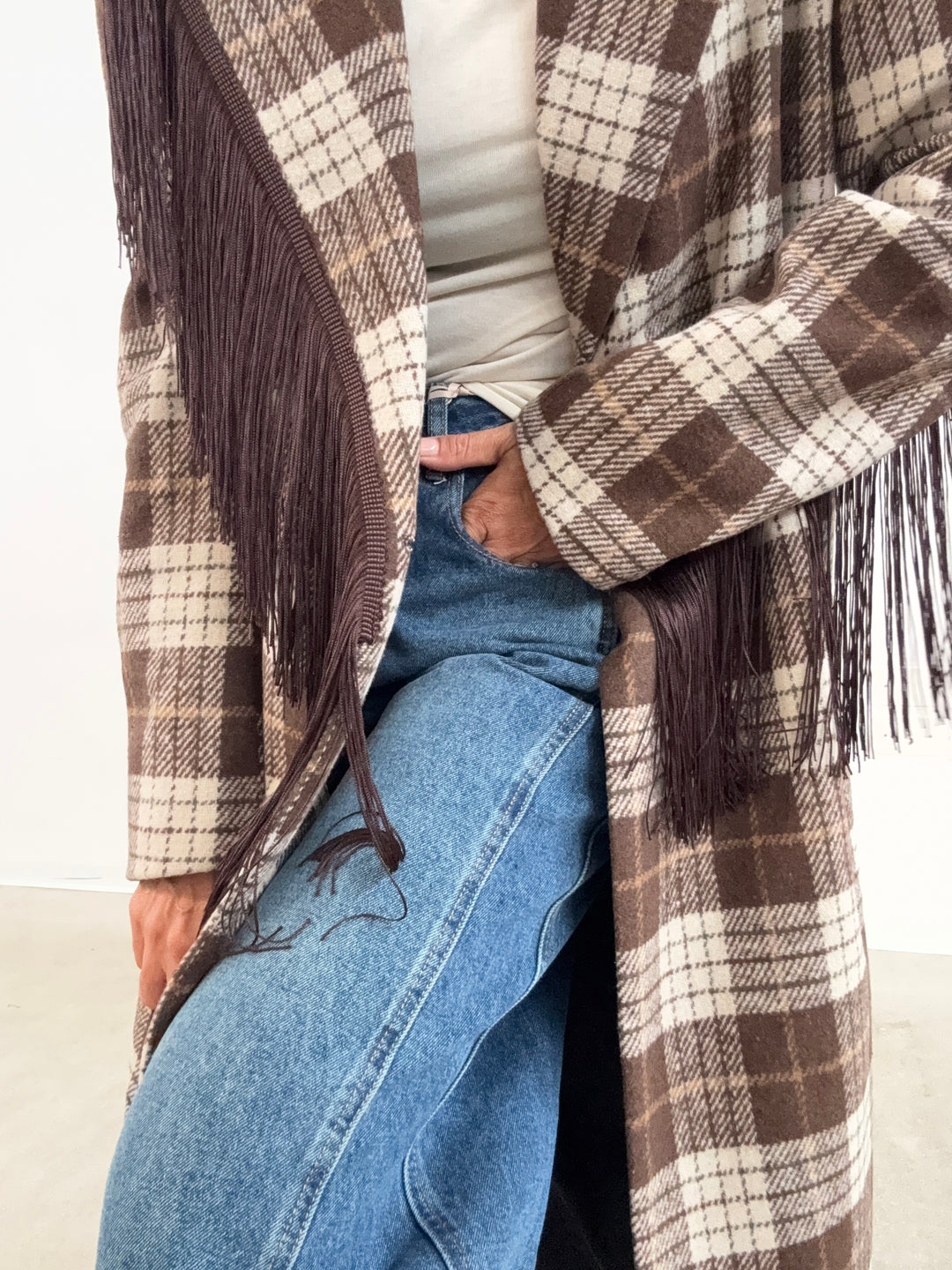 CAPPOTTO FRANGE CHECK MARRONE
