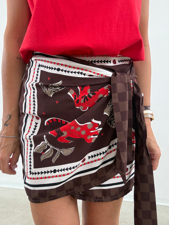 MINIGONNA PAREO JUNGLE ROSSO