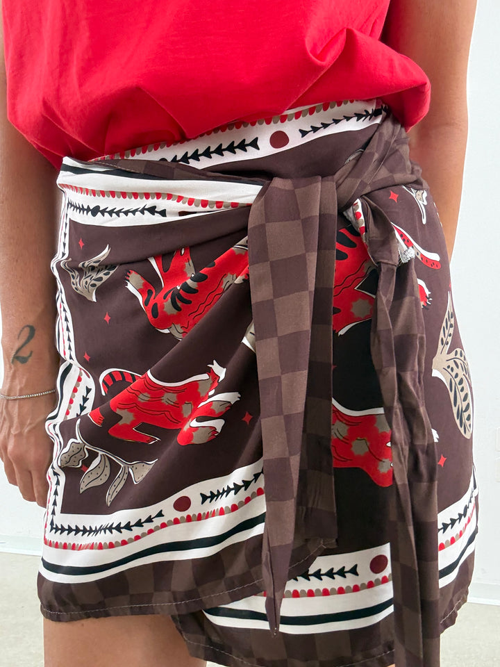 MINIGONNA PAREO JUNGLE ROSSO