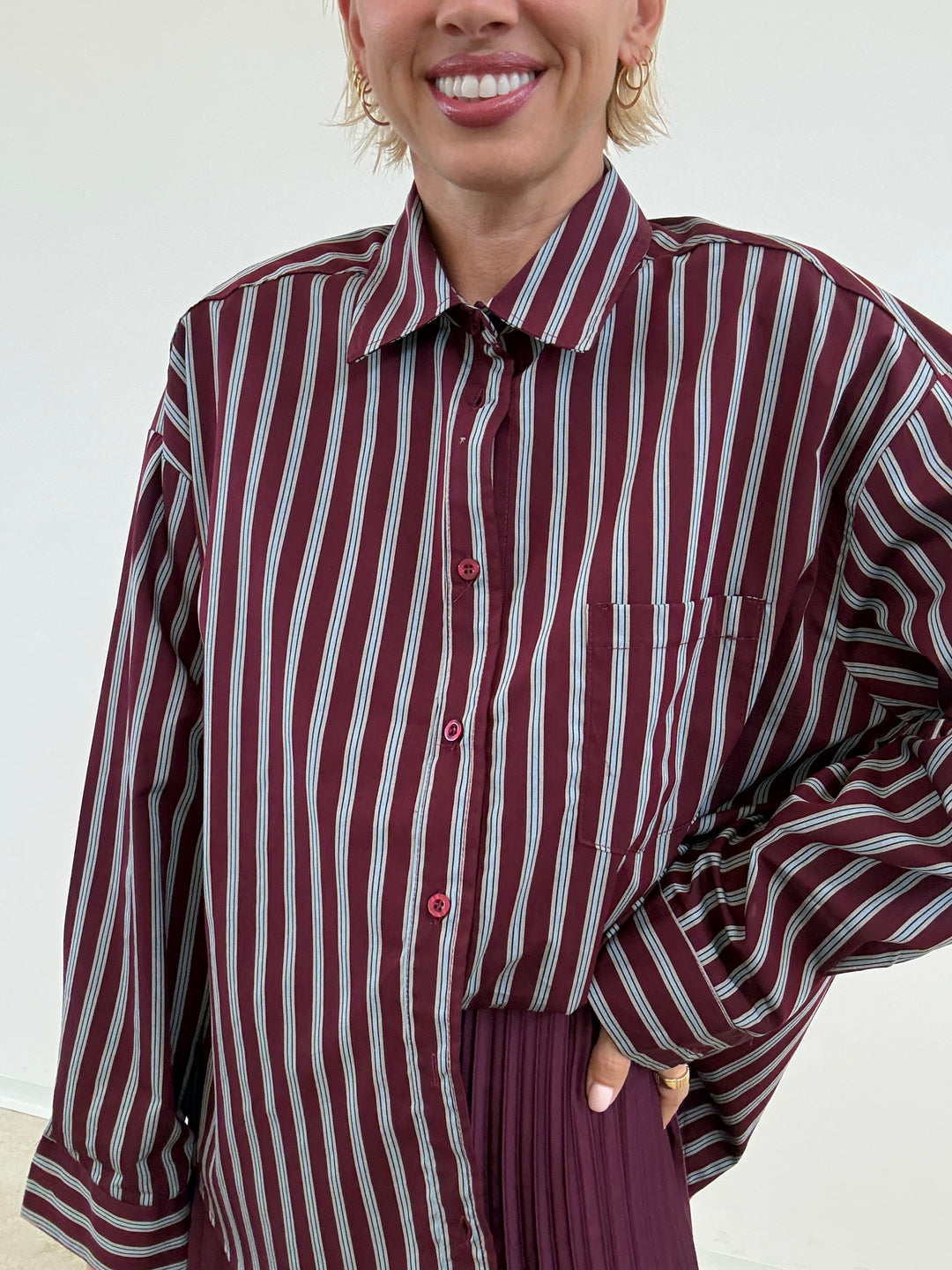 CAMICIA MANUELA RIGA BORGOGNA/CIELO
