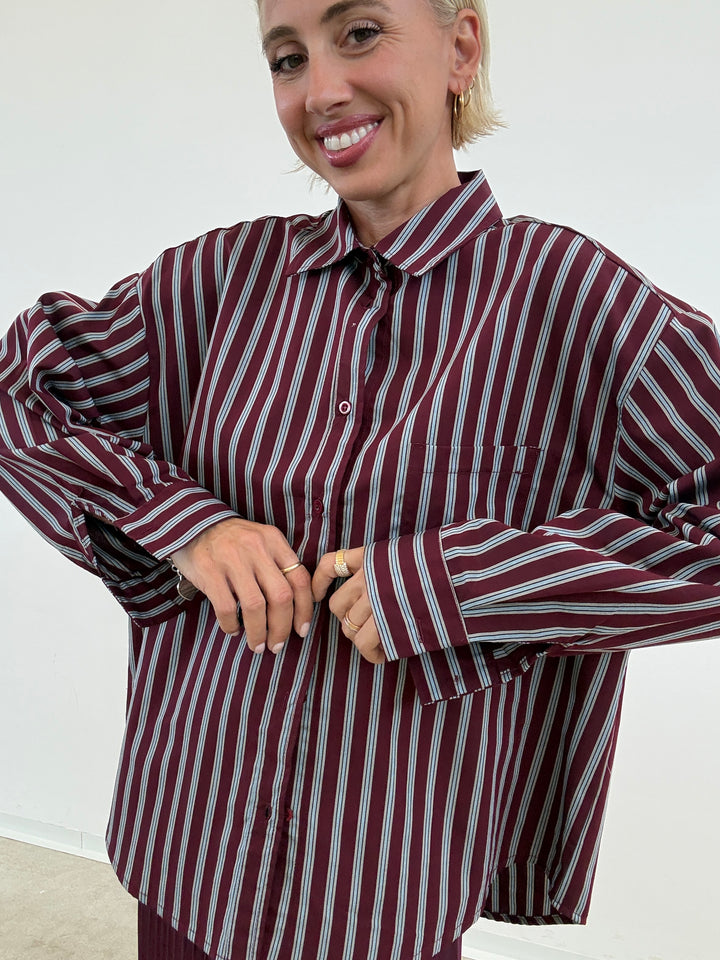 CAMICIA MANUELA RIGA BORGOGNA/CIELO