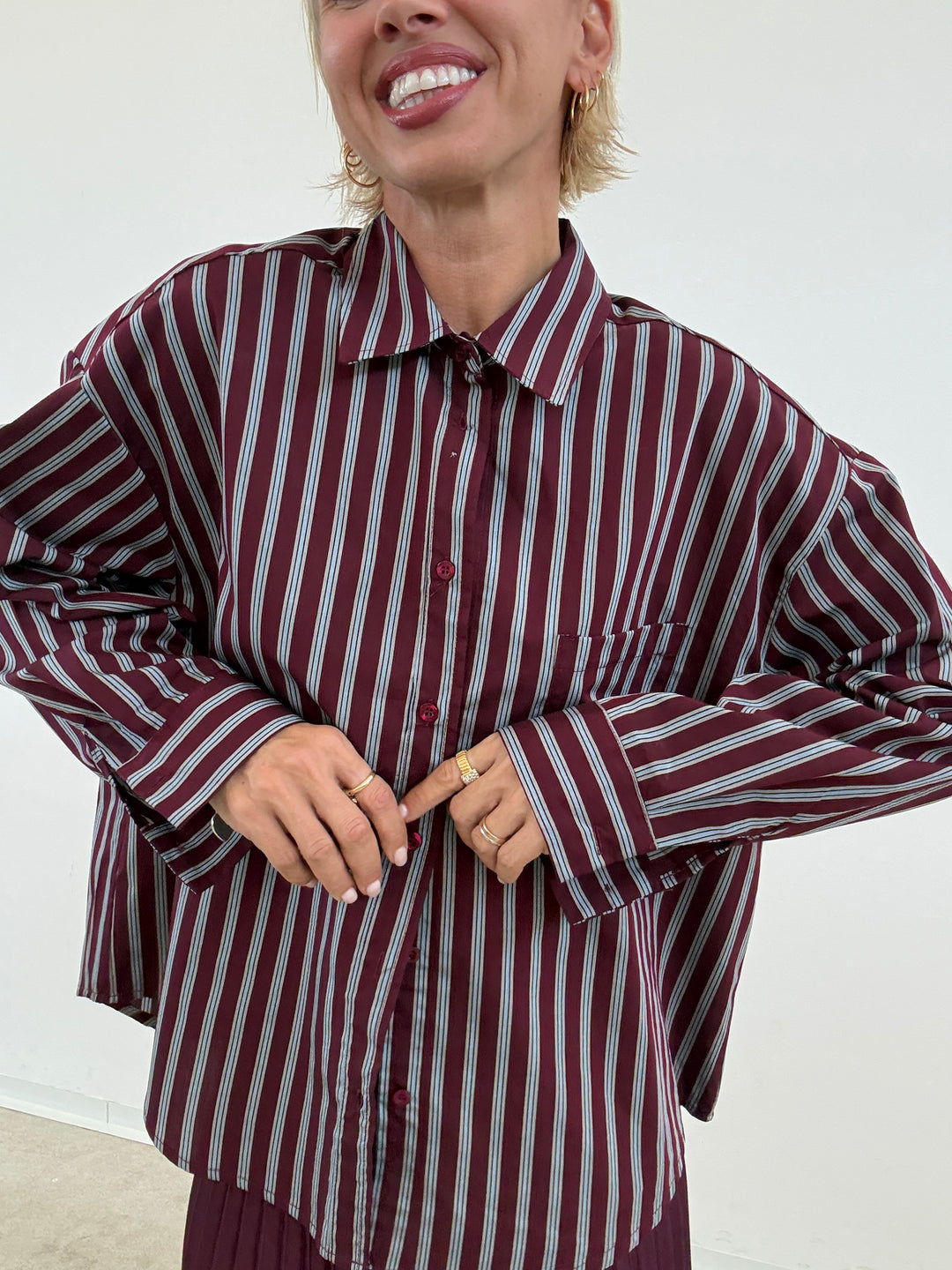 CAMICIA MANUELA RIGA BORGOGNA/CIELO