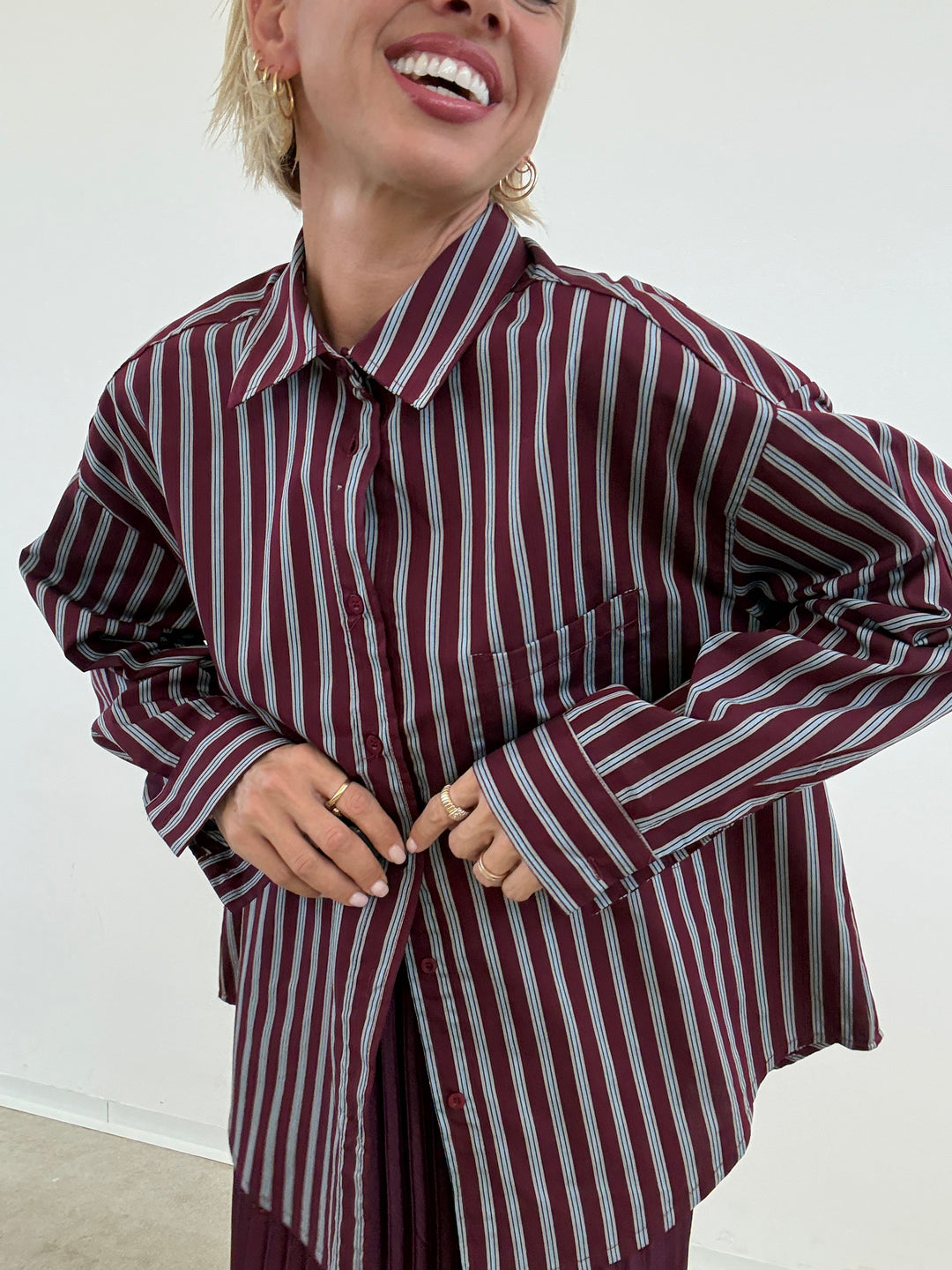 CAMICIA MANUELA RIGA BORGOGNA/CIELO