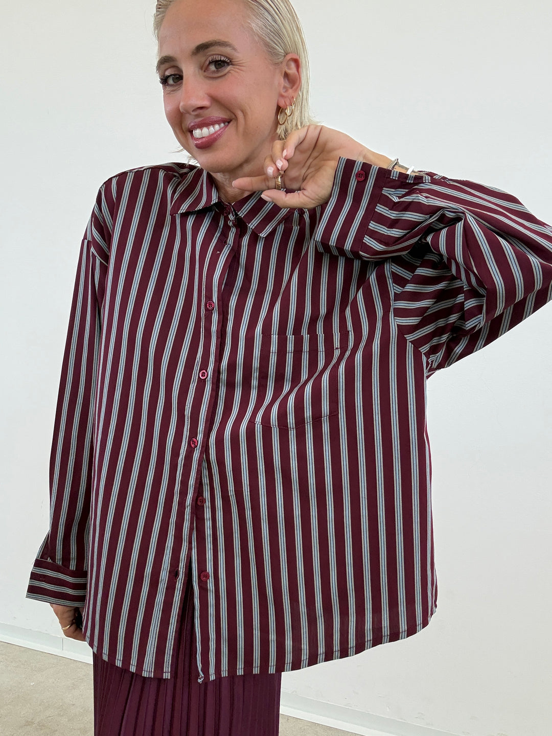 CAMICIA MANUELA RIGA BORGOGNA/CIELO