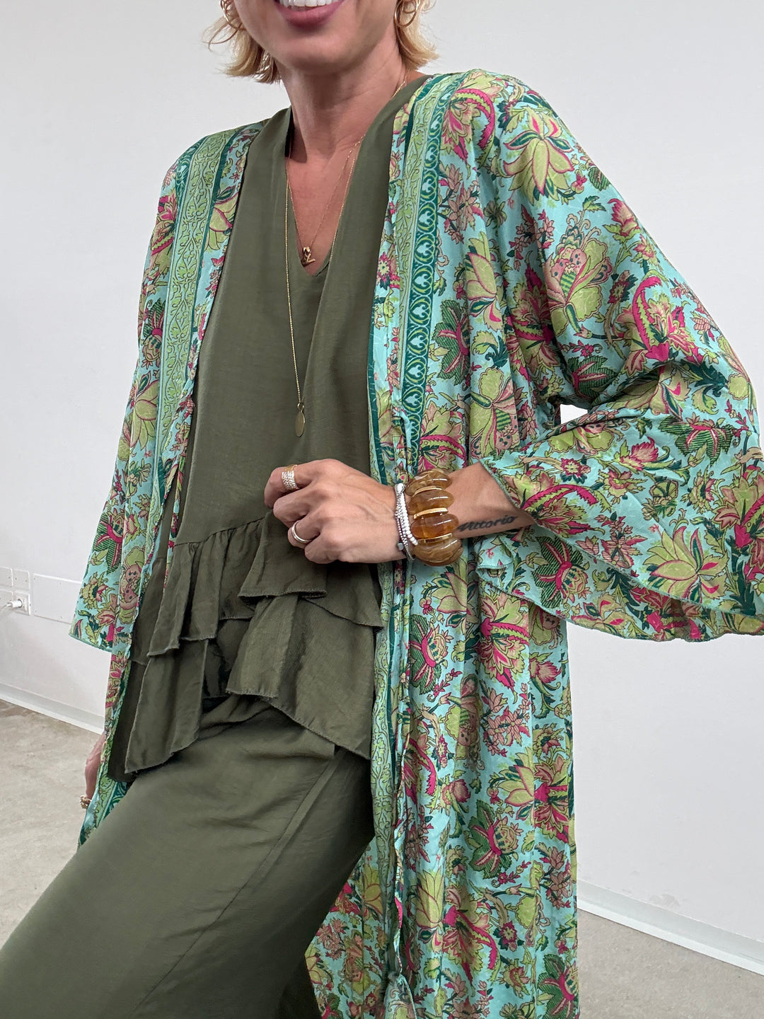 KIMONO BALZA MATCHA/ACQUA