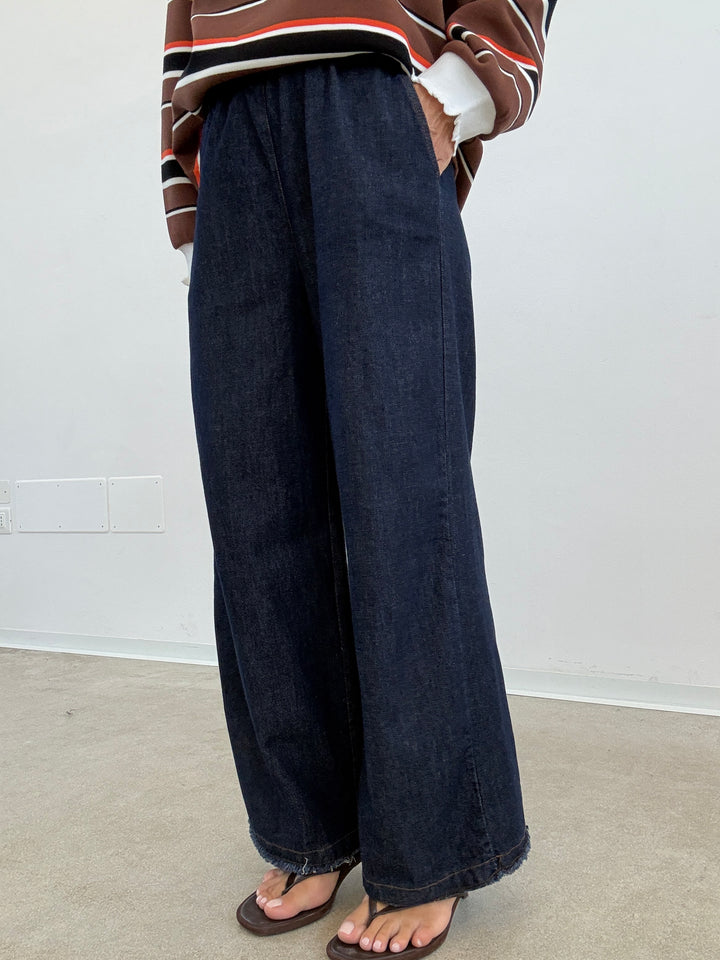 DENIM PALAZZO SFRANGIATO DARKBLUE