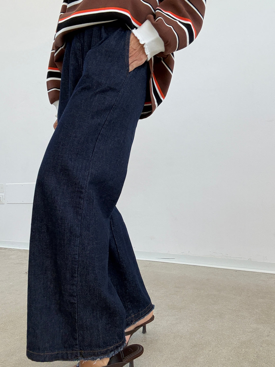 DENIM PALAZZO SFRANGIATO DARKBLUE