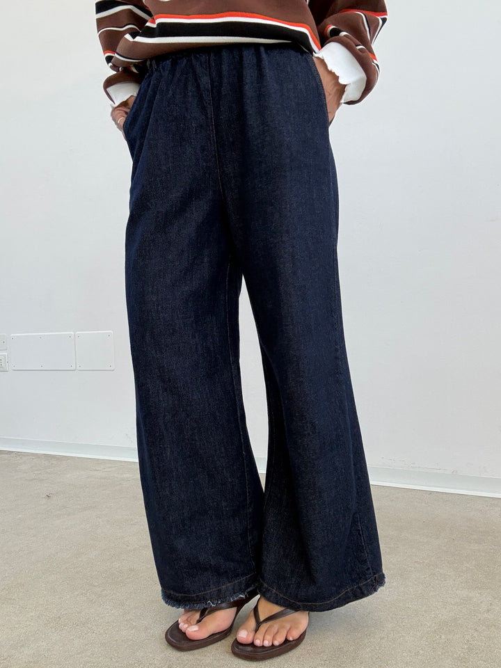 DENIM PALAZZO SFRANGIATO DARKBLUE