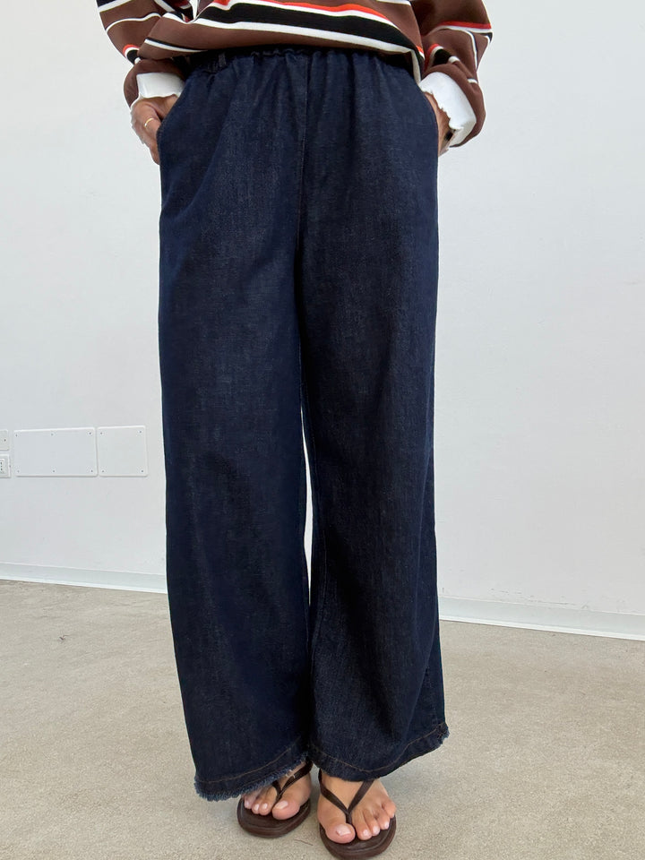 DENIM PALAZZO SFRANGIATO DARKBLUE