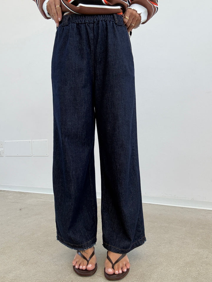 DENIM PALAZZO SFRANGIATO DARKBLUE