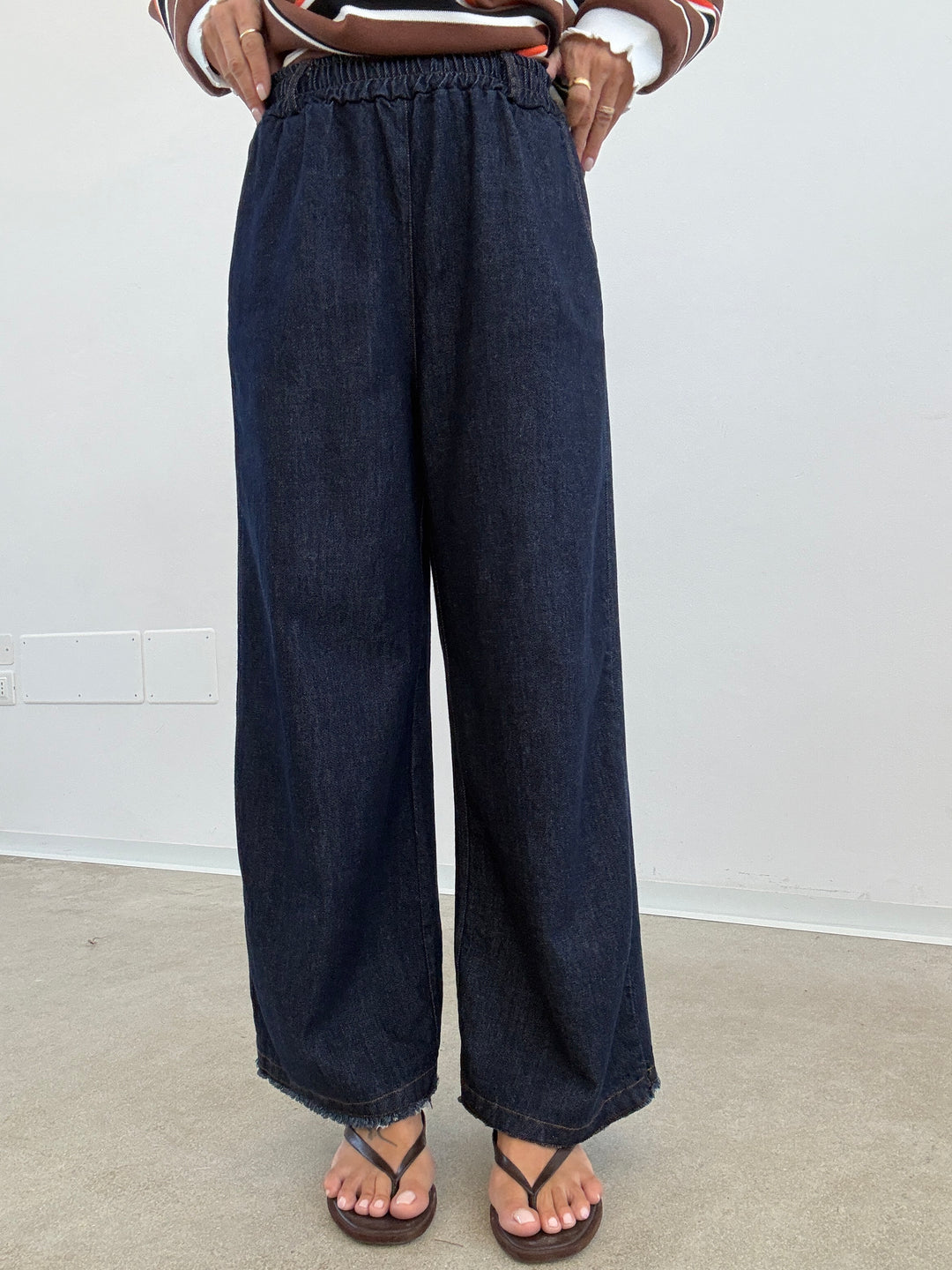 DENIM PALAZZO SFRANGIATO DARKBLUE