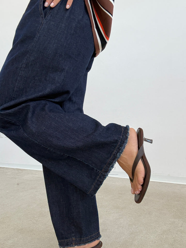 DENIM PALAZZO SFRANGIATO DARKBLUE