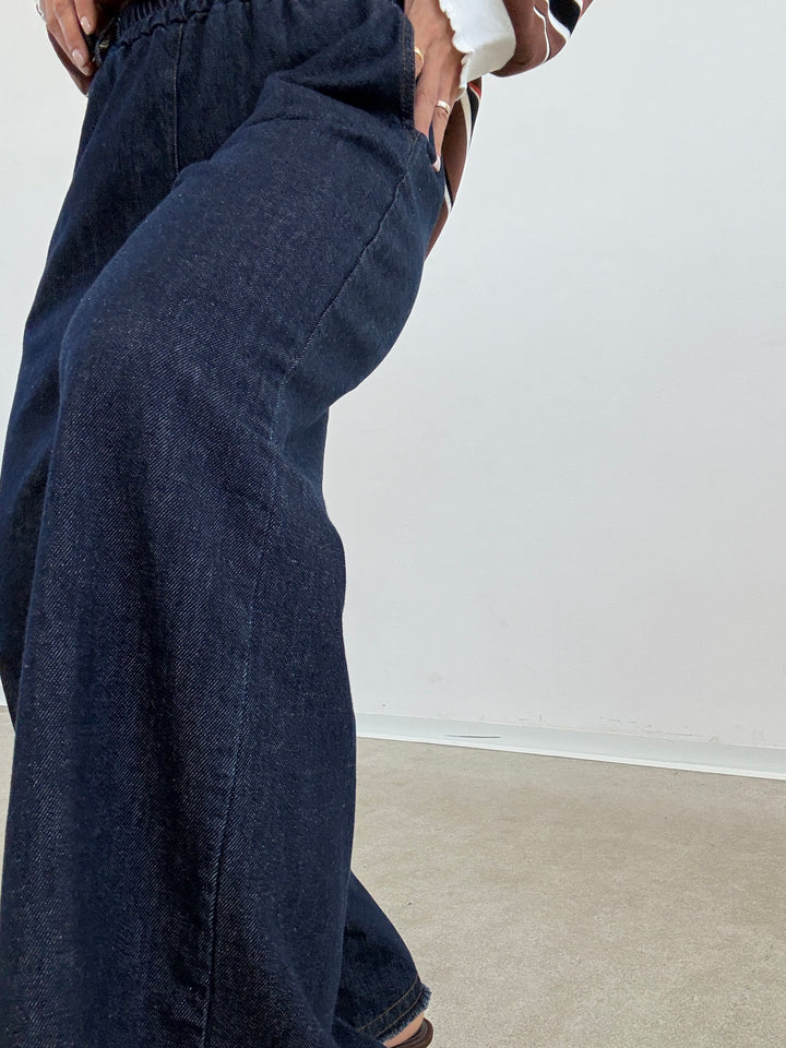 DENIM PALAZZO SFRANGIATO DARKBLUE