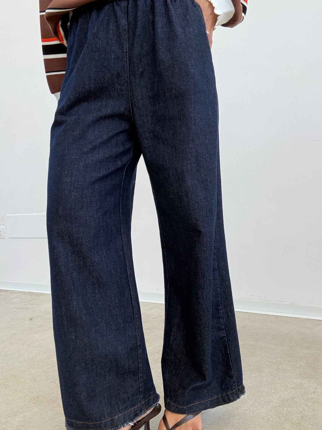 DENIM PALAZZO SFRANGIATO DARKBLUE