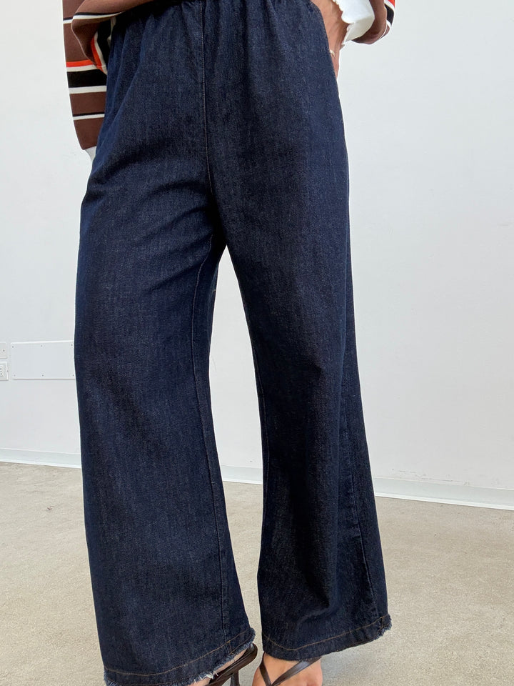 DENIM PALAZZO SFRANGIATO DARKBLUE