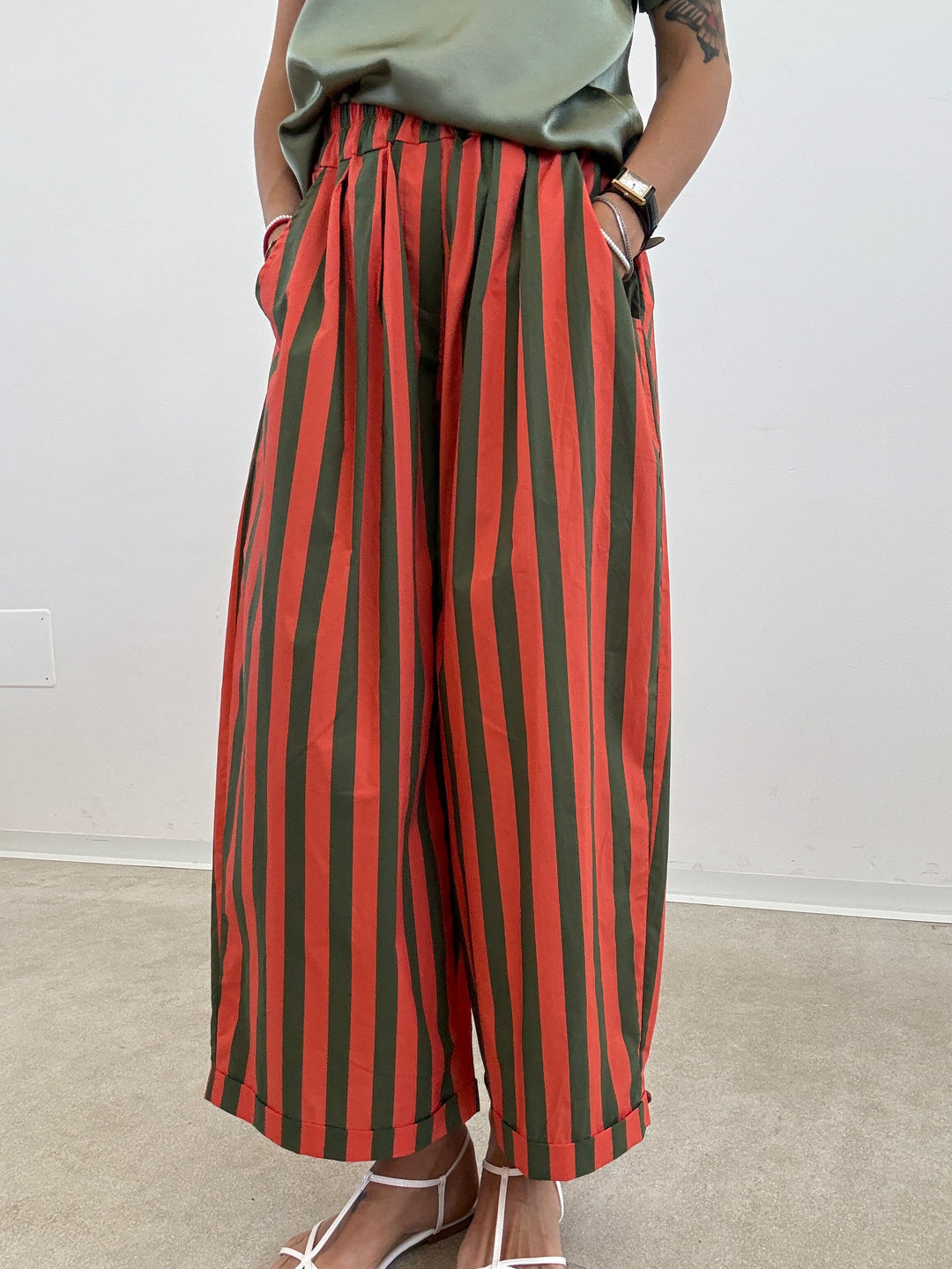 PANTALONE OLIMPIA RIGA VERDE/SALMONE