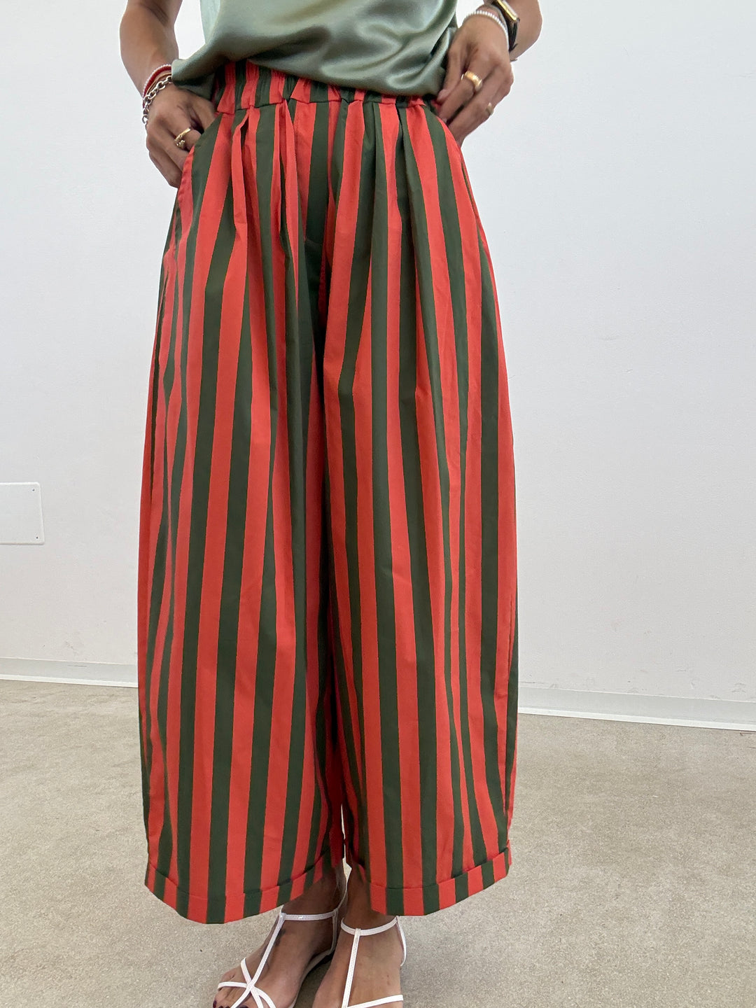 PANTALONE OLIMPIA RIGA VERDE/SALMONE