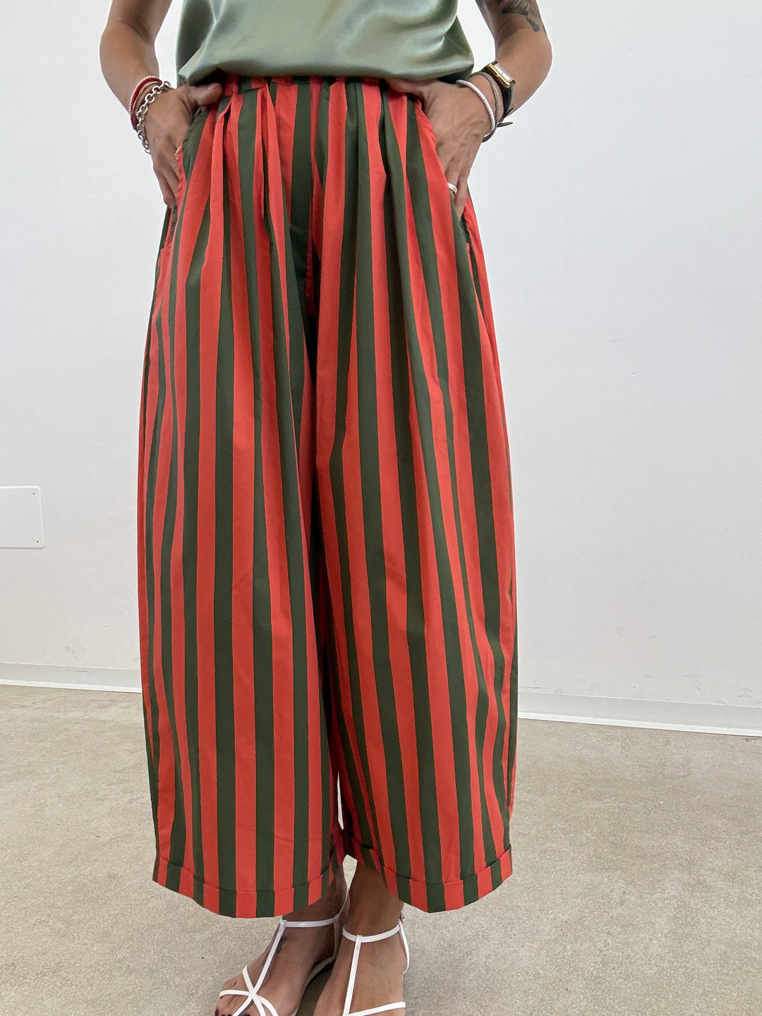 PANTALONE OLIMPIA RIGA VERDE/SALMONE
