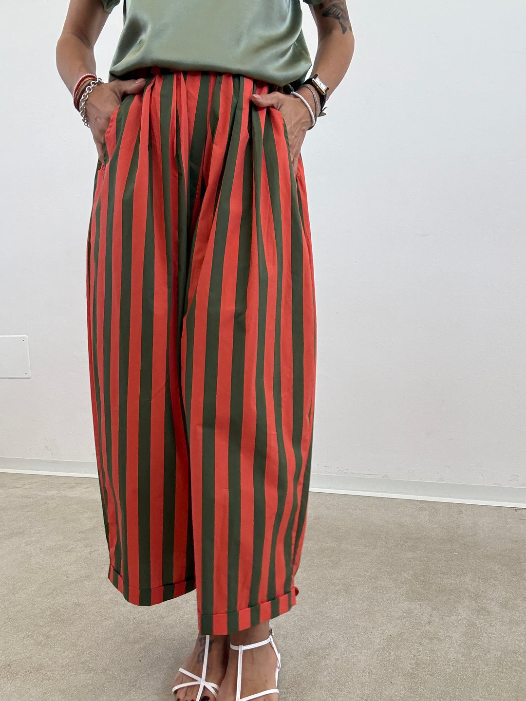 PANTALONE OLIMPIA RIGA VERDE/SALMONE