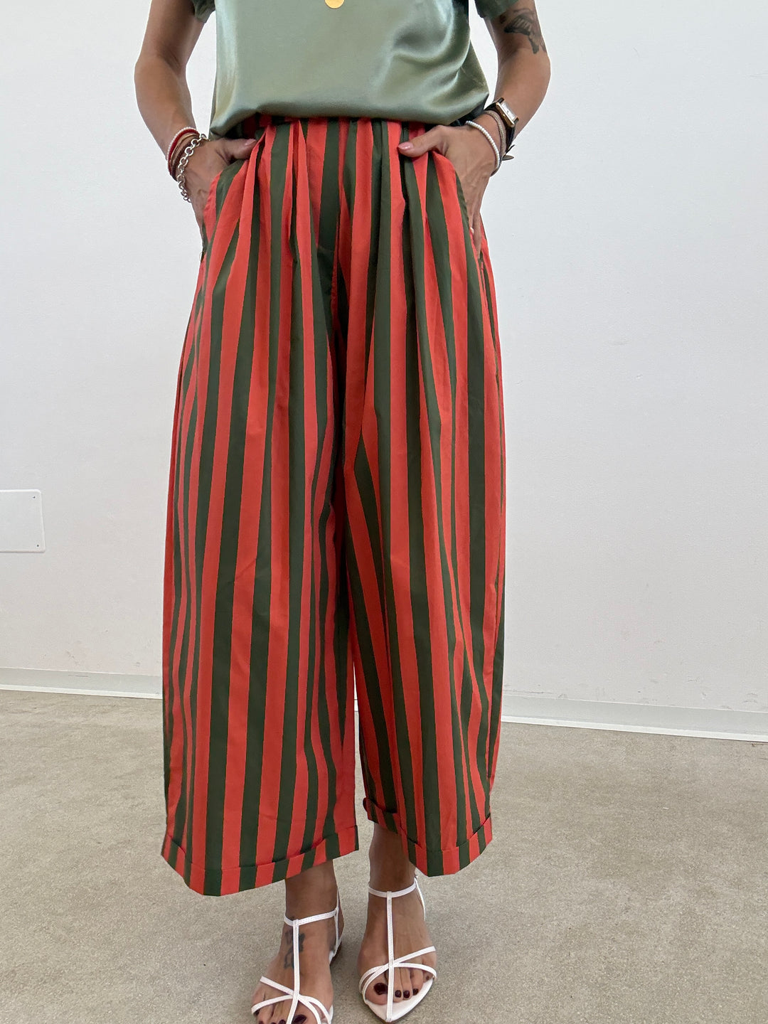 PANTALONE OLIMPIA RIGA VERDE/SALMONE