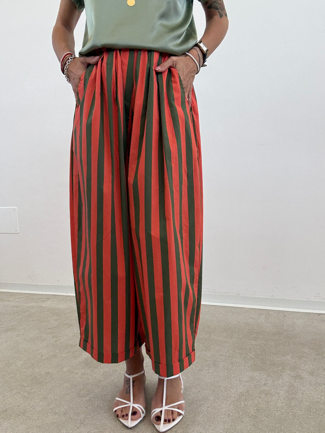 PANTALONE OLIMPIA RIGA VERDE/SALMONE
