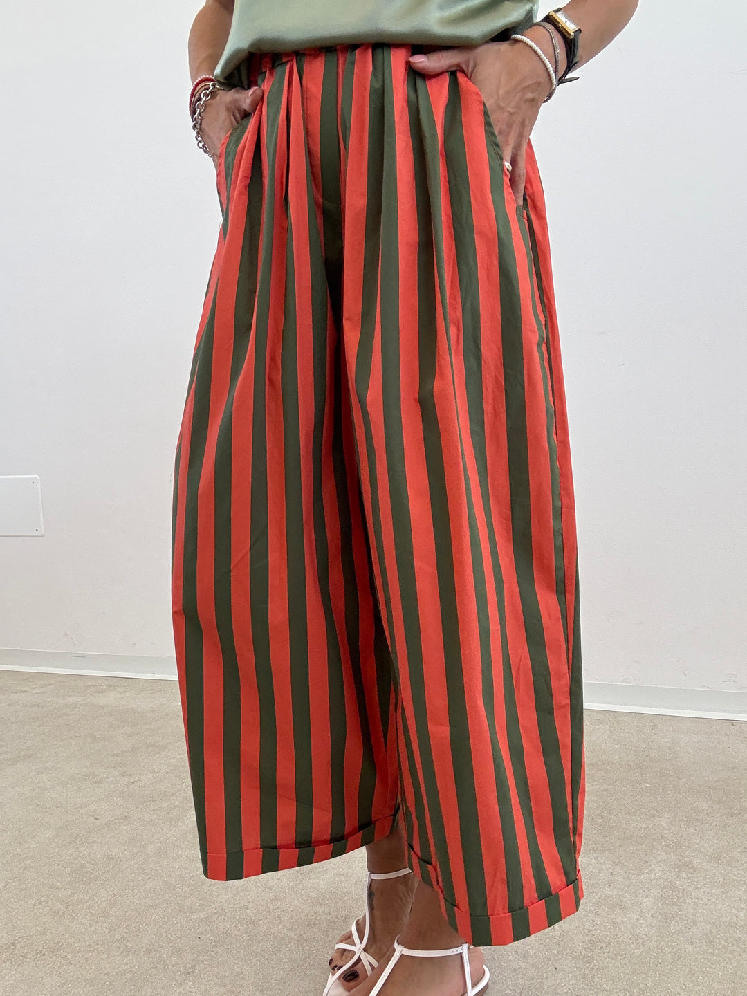 PANTALONE OLIMPIA RIGA VERDE/SALMONE