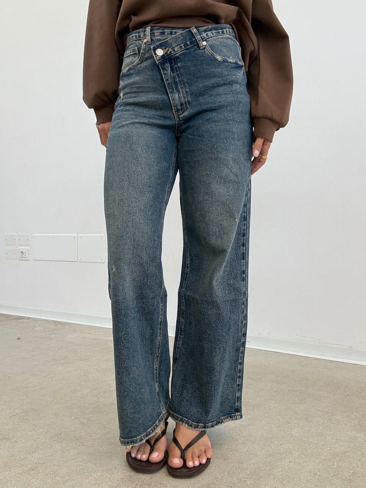 DENIM BOTTONE TRASVERSALE SABBIATO
