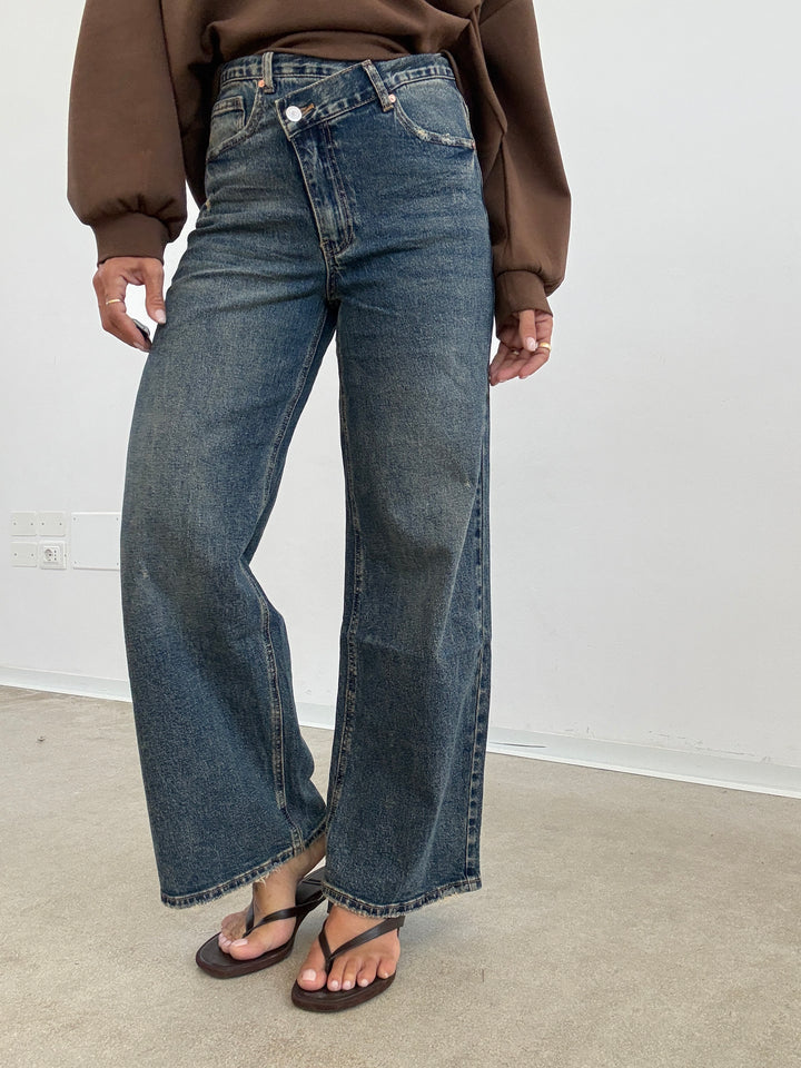 DENIM BOTTONE TRASVERSALE SABBIATO