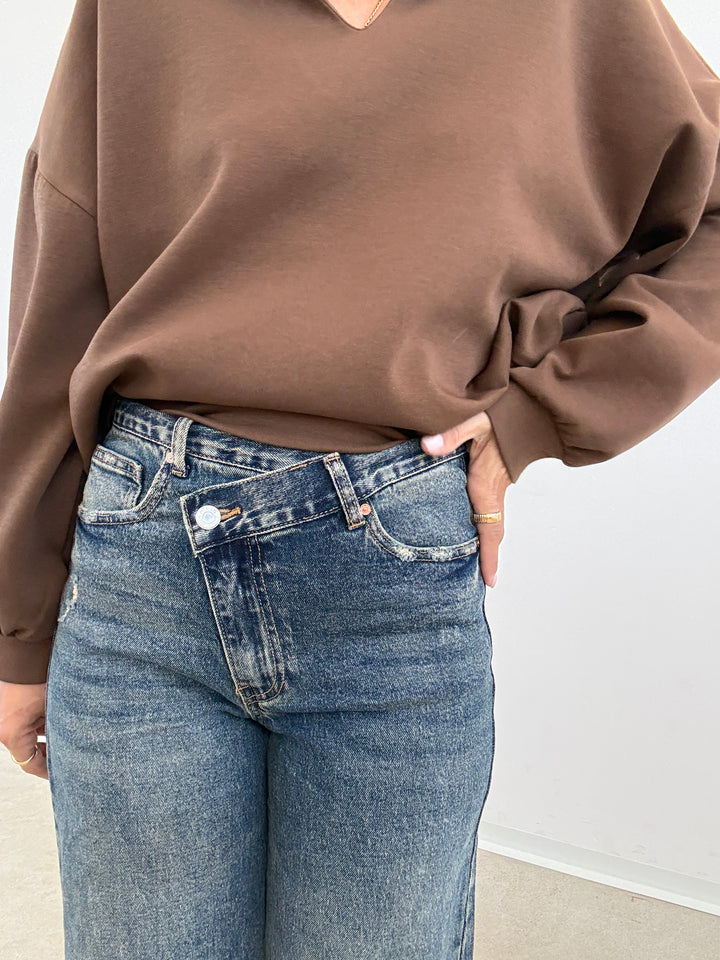 DENIM BOTTONE TRASVERSALE SABBIATO