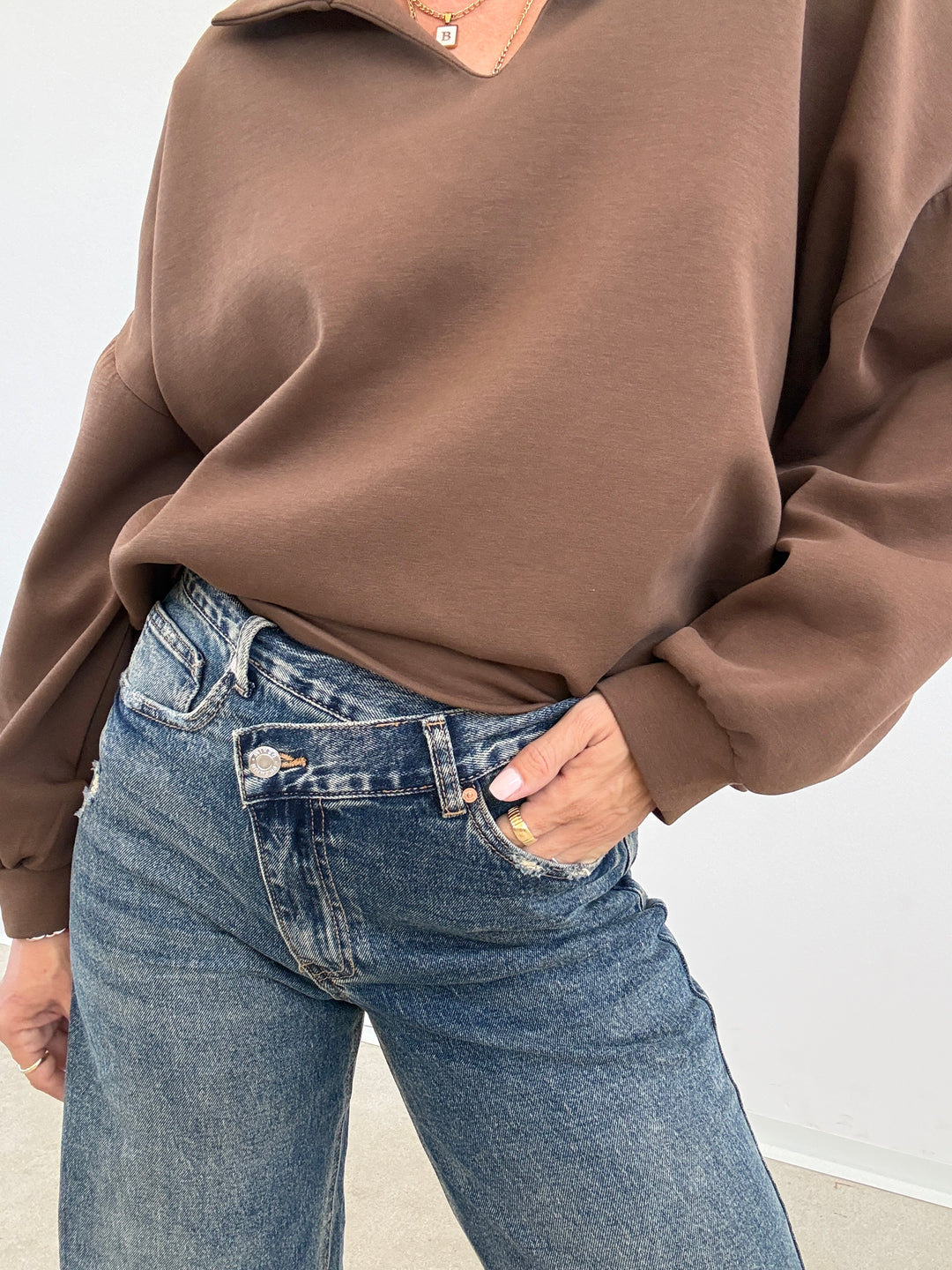 DENIM BOTTONE TRASVERSALE SABBIATO