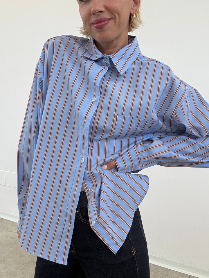 CAMICIA MANUELA RIGA CELESTE/BEIGE