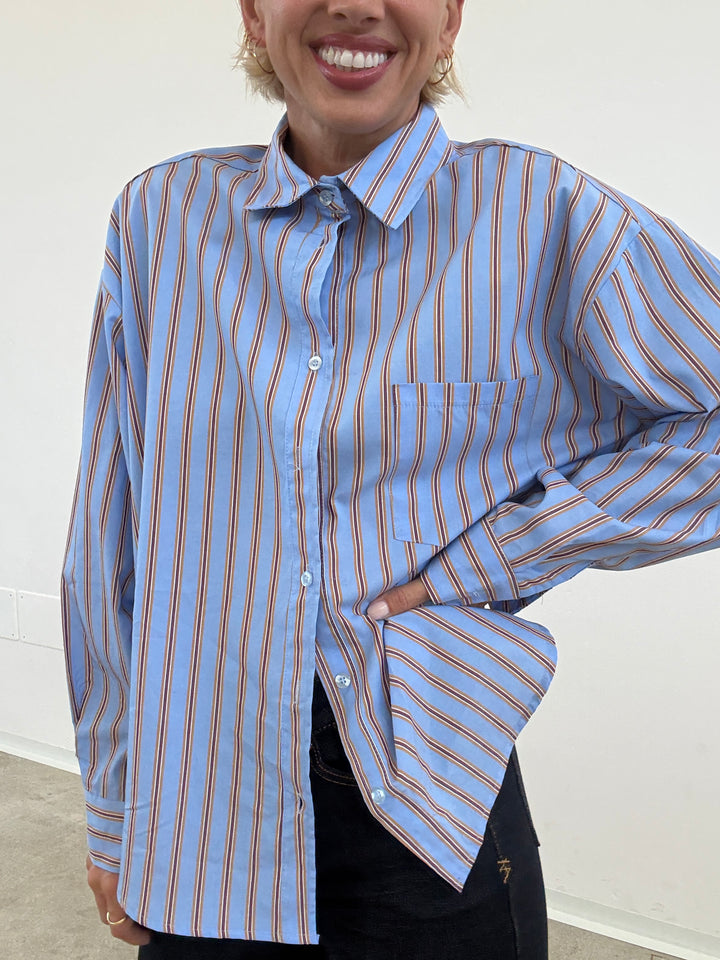 CAMICIA MANUELA RIGA CELESTE/BEIGE