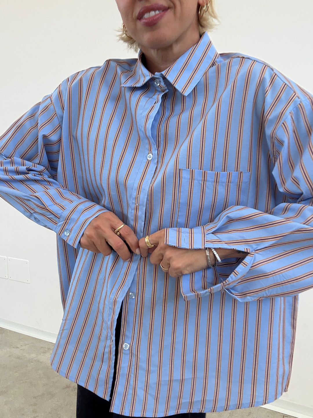 CAMICIA MANUELA RIGA CELESTE/BEIGE