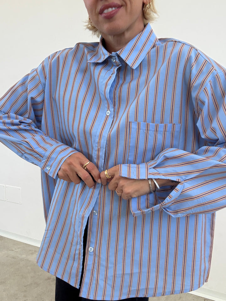 CAMICIA MANUELA RIGA CELESTE/BEIGE