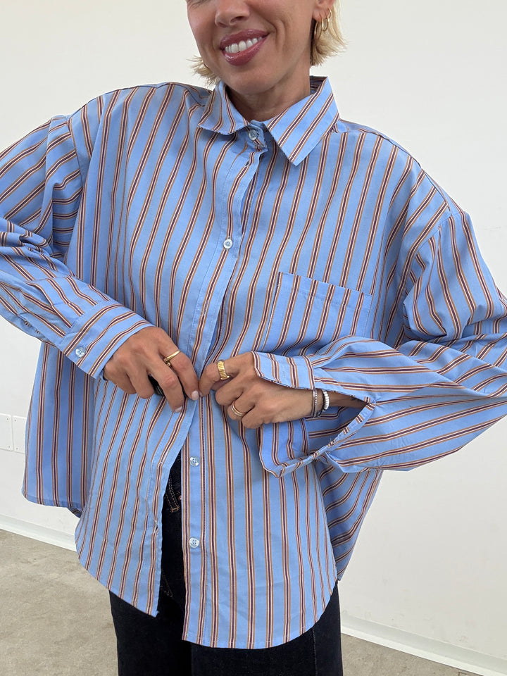 CAMICIA MANUELA RIGA CELESTE/BEIGE