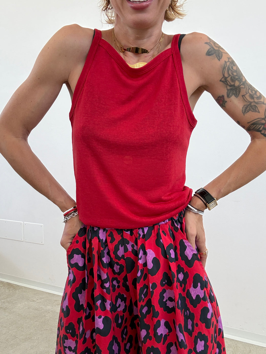 PANTALONE OLIMPIA MACU ROSSO/VIOLA