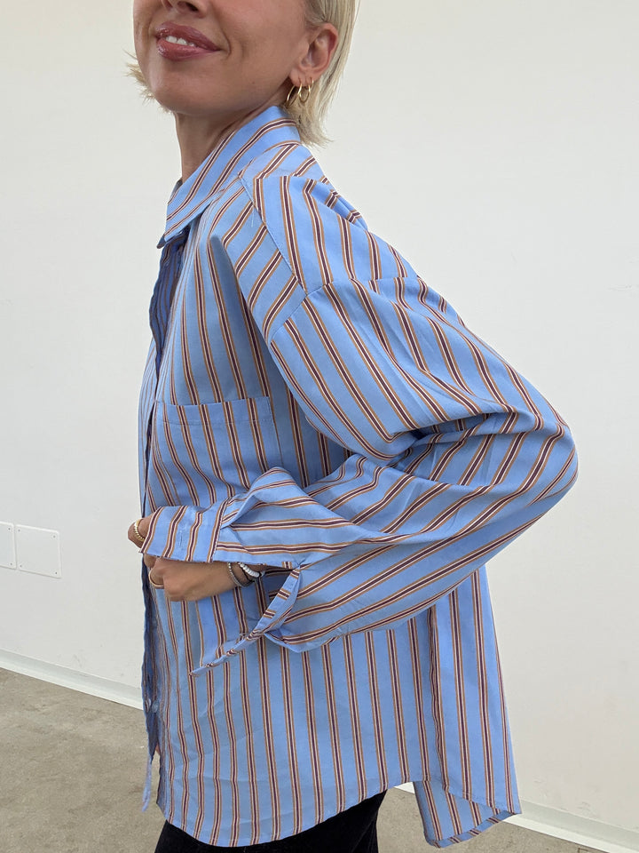 CAMICIA MANUELA RIGA CELESTE/BEIGE