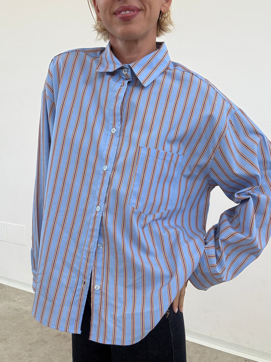 CAMICIA MANUELA RIGA CELESTE/BEIGE