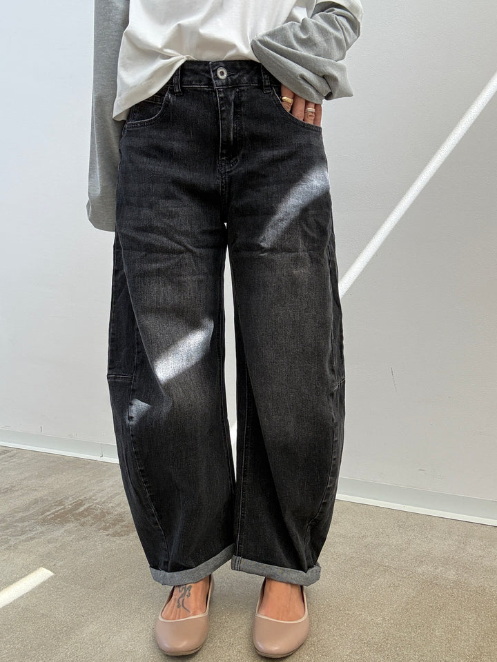 DENIM ANITA BARREL BLACK STONEWASH
