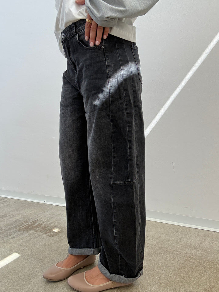 DENIM ANITA BARREL BLACK STONEWASH